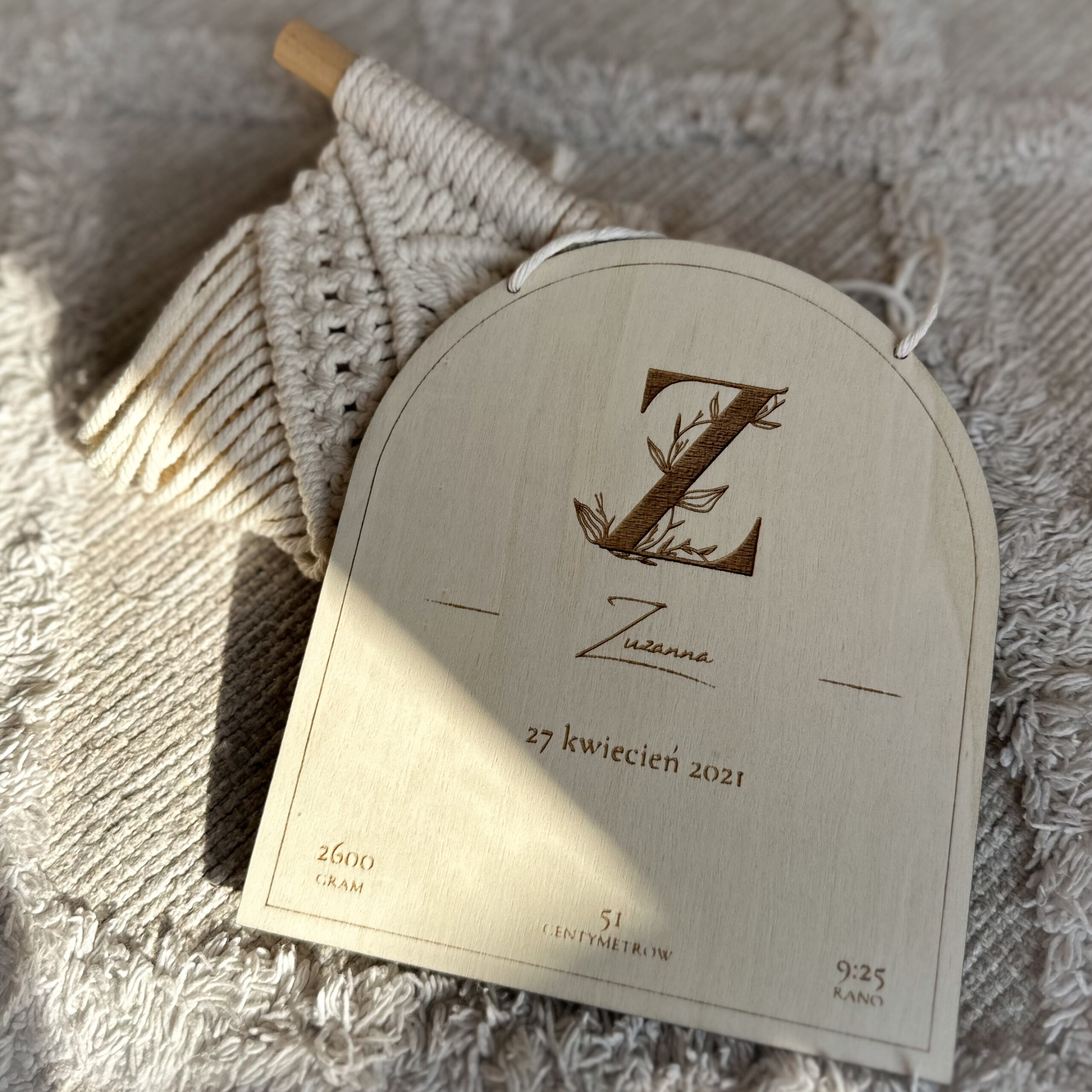 Personalizowana metryczka ze sklejki z literką i imieniem