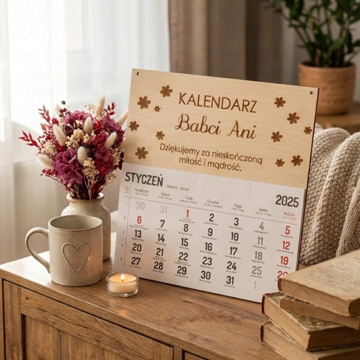 Kalendarz ścienny z kwiatuszkami dla Babci i Dziadka
