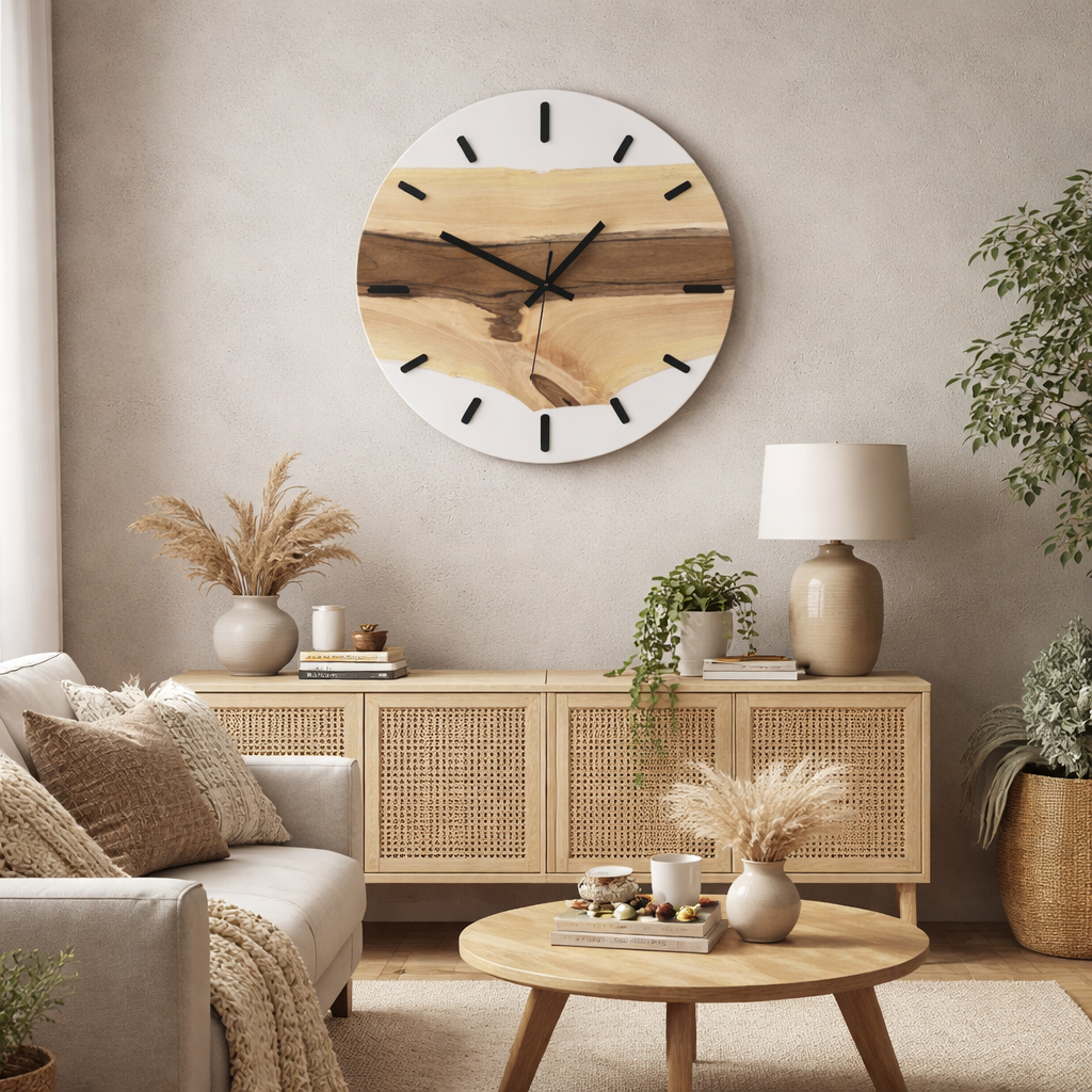 Zegar ścienny z drewna orzecha włoskiego i żywicy epoksydowej