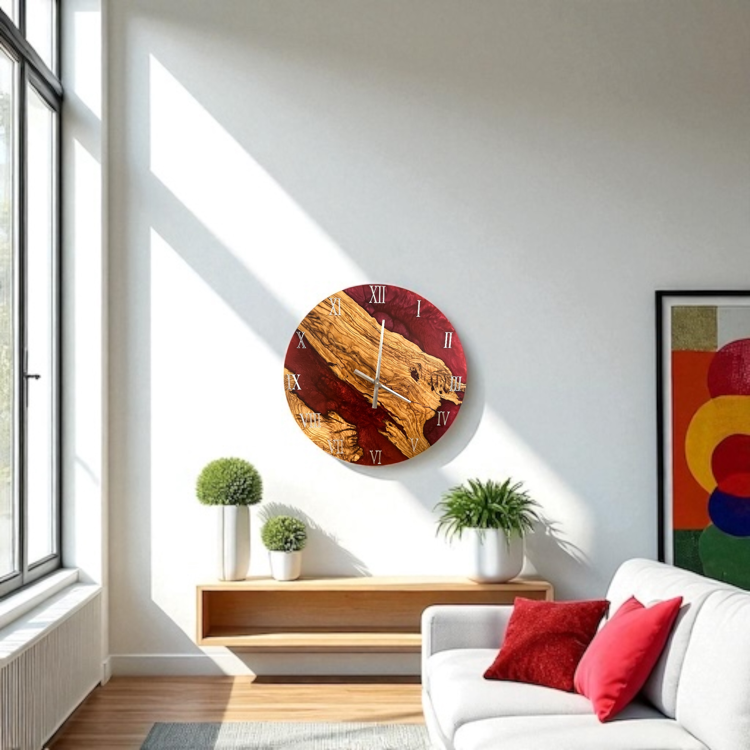 Zegar ścienny z drewna oliwnego i żywicy epoksydowej