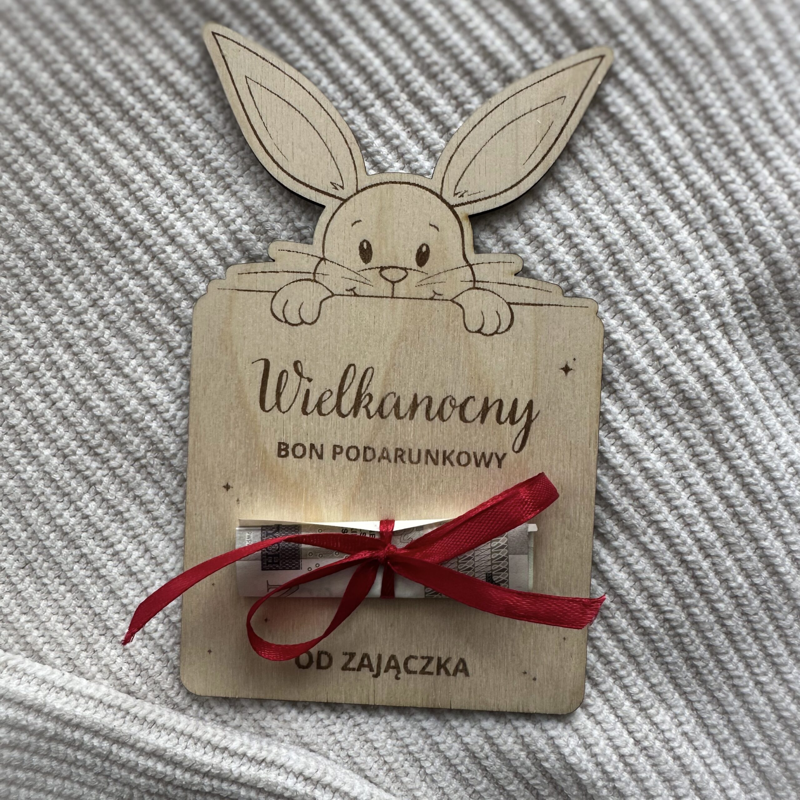 Wielkanocny bon podarunkowy na pieniądze - zajączek