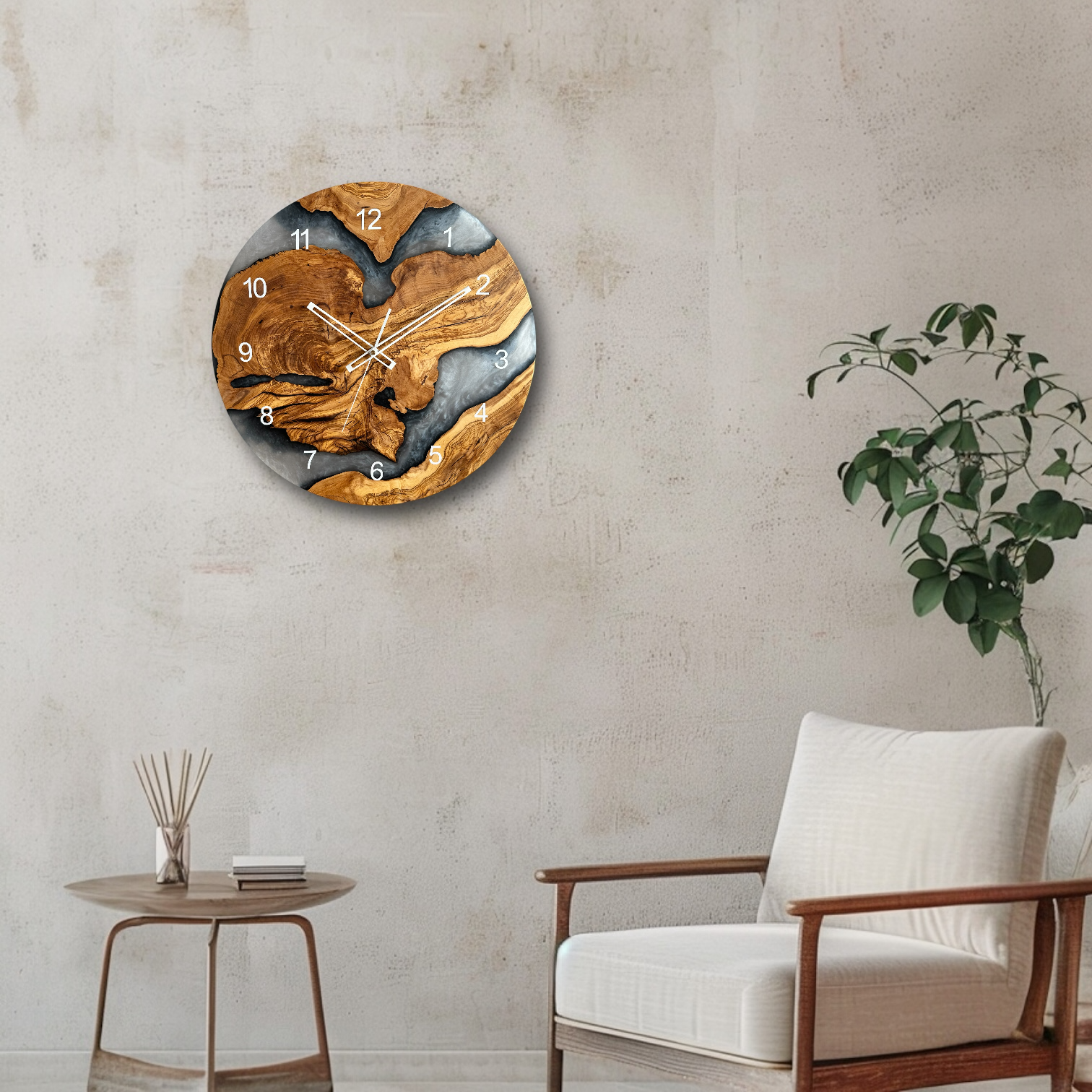 Zegar ścienny z drewna oliwnego i żywicy epoksydowej - obrazek 4