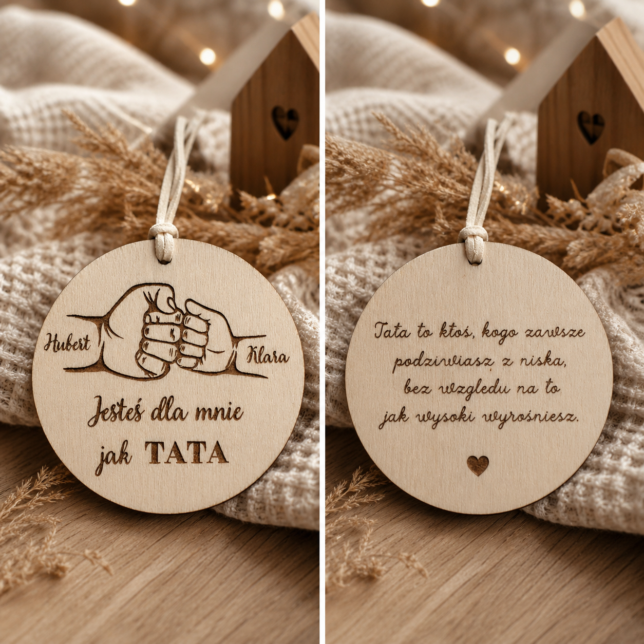 Personalizowana dwustronna zawieszka do samochodu, prezent dla Taty